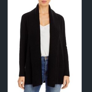 C by Bloomingdale's Cashmere Ribbed Shawl-collar Cashmere Cardigan SMALL BLACK